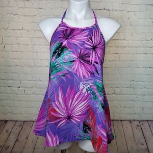 Buddy Love Purple Tropical Floral Palm Print Swing Top Sz S